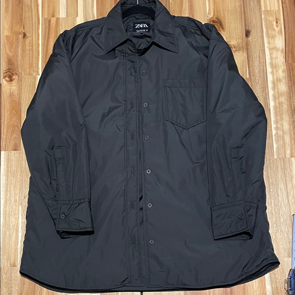 Zara water repellent quilted oversized shirt jacket Shacket